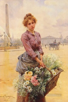 París Painting - Louis Marie Schryver La niña de las flores 2 Parisienne